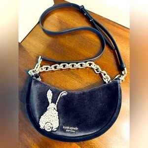 Kate Spade velvet bag with beaded white rabbit.